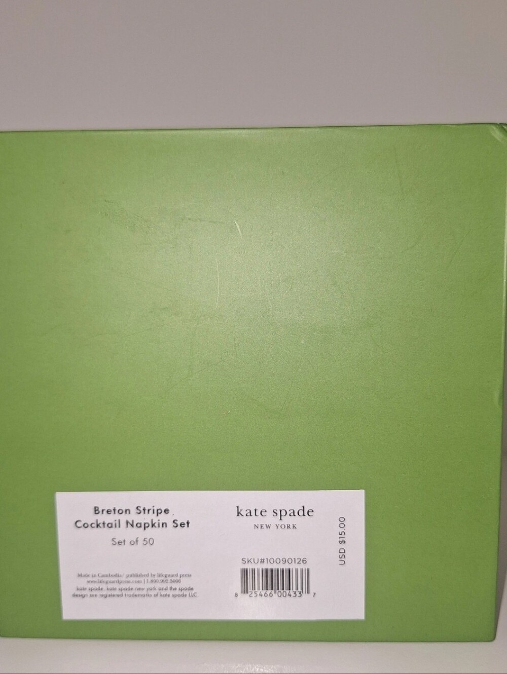 Kate Spade Green & White Striped Breton Cocktail Napkins NWT - Picture 3 of 4